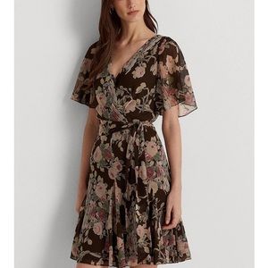 Lauren Ralph Lauren Wandella Georgette Floral Print Faux Wrap Tie Waist Dress